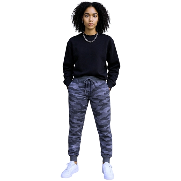 Camo Joggers Wmns Sz M Elevated Streetwear Drawstring Pants Soft & Stretch - Picture 1 of 6